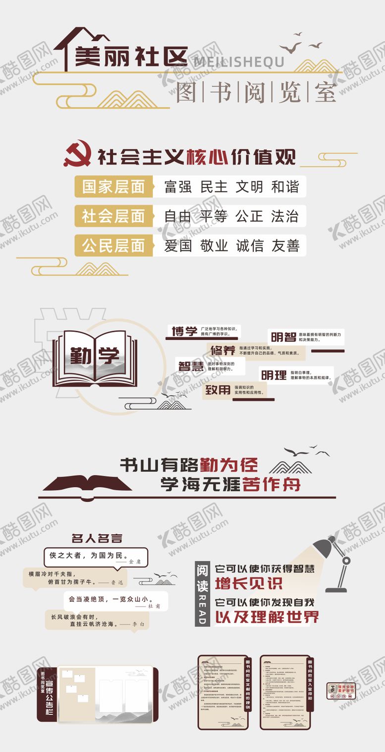 编号：41817709080214357804【酷图网】源文件下载-图书阅览室文化墙