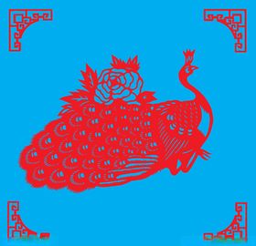 孔雀牡丹剪纸