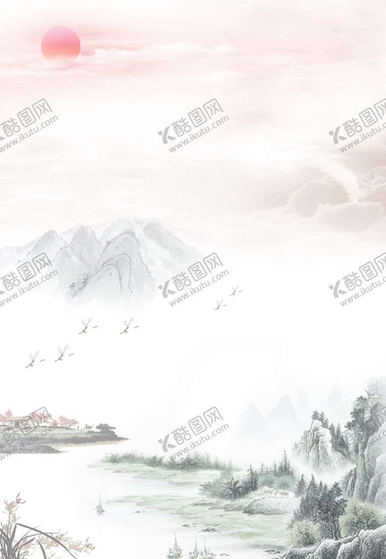编号：47821010161853096504【酷图网】源文件下载-山水画日落
