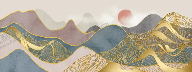 编号：34038501232035146374【酷图网】源文件下载-中式山脉水彩艺术挂画装饰画