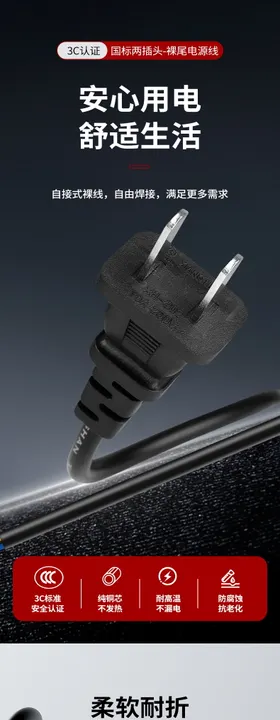 两脚国标裸尾电源线