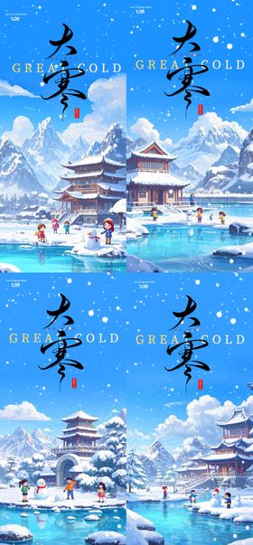 大寒节气海报二十四下雨雪人
