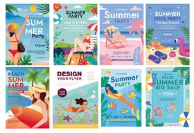 夏日度假风插画海报集合