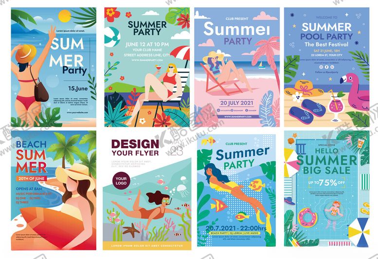 编号：12434304031536015312【酷图网】源文件下载-夏日度假风插画海报集合