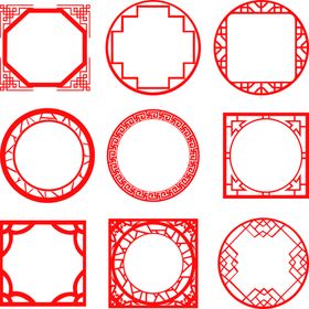 中式传统圆形方形边框图案