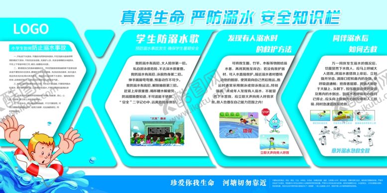 编号：93037406232149404663【酷图网】源文件下载-蓝色简洁学校泳池防溺水宣传展板