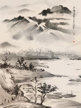 水墨山水新中式装饰画画写意