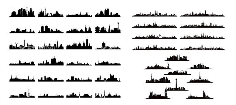 编号：65901209202349450897【酷图网】源文件下载-城市建筑剪影设计矢量素材图片