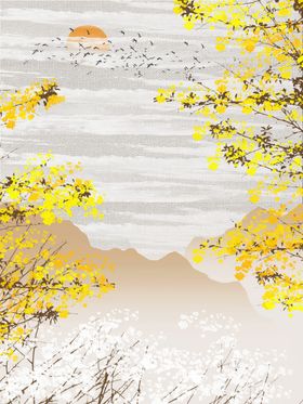 中式春风山川黄梅客厅装饰画