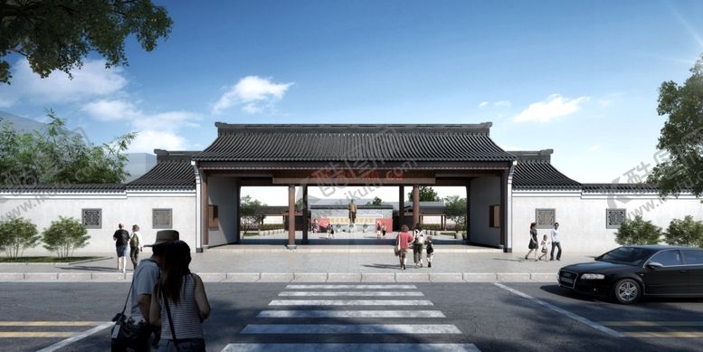 编号：36285005042012174852【酷图网】源文件下载-中式庭院门头效果图