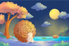 中秋节插画灯笼素材卡通月亮