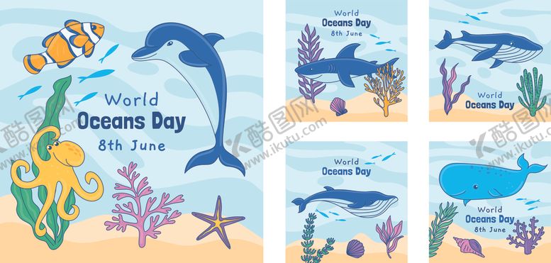 编号：29743711021037346958【酷图网】源文件下载-海洋主题儿童插画卡片