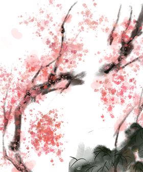 樱花背景中国风海报山水画素材水墨画山水画展板