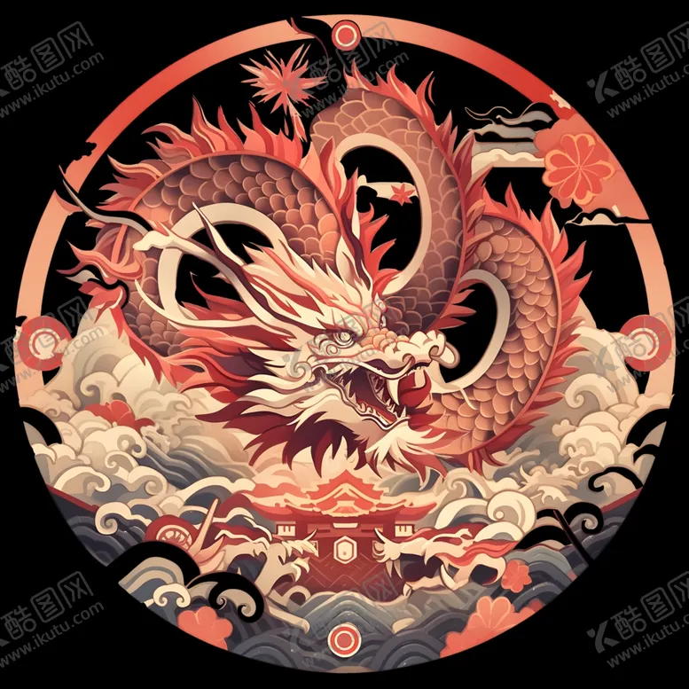 编号：69678512151300447952【酷图网】源文件下载-龙圆形剪影印章