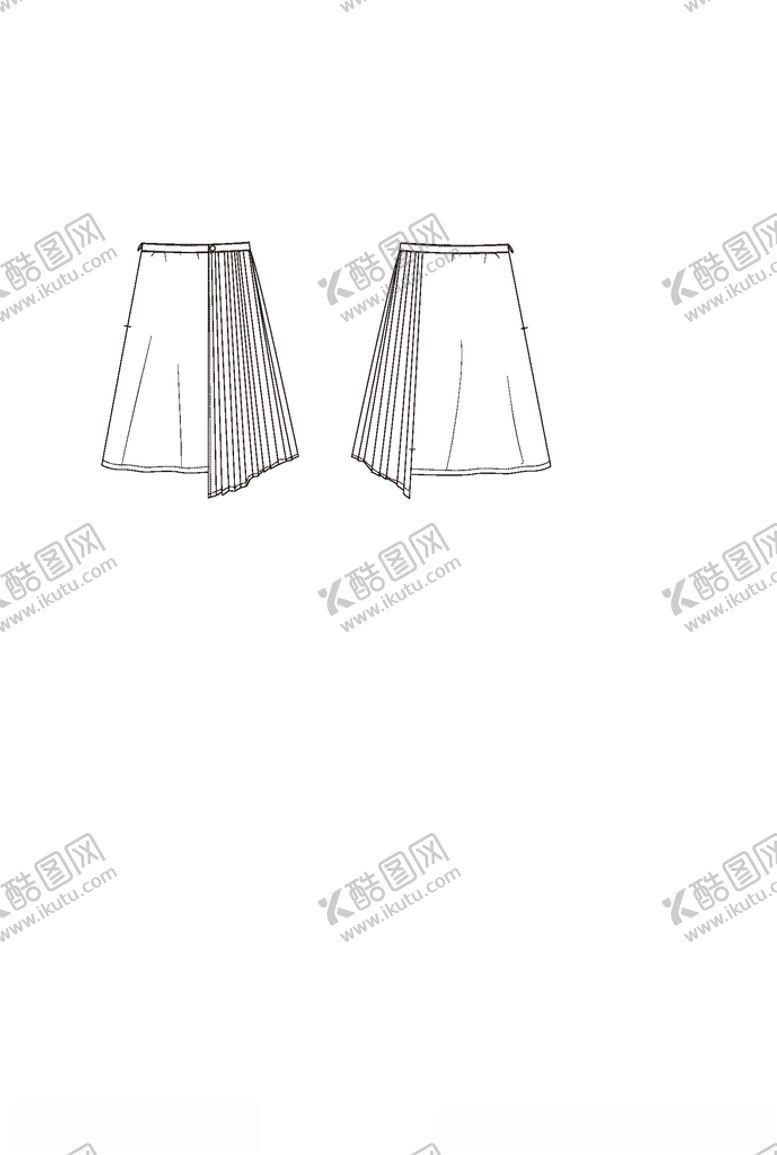 编号：27830305060245278397【酷图网】源文件下载-压褶拼接半裙A摆裙款式图