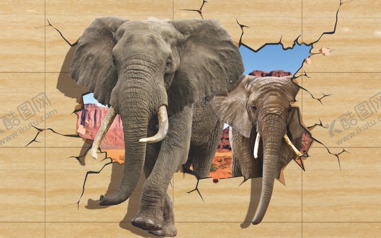 编号：76864710130730122703【酷图网】源文件下载-破墙而出的大象