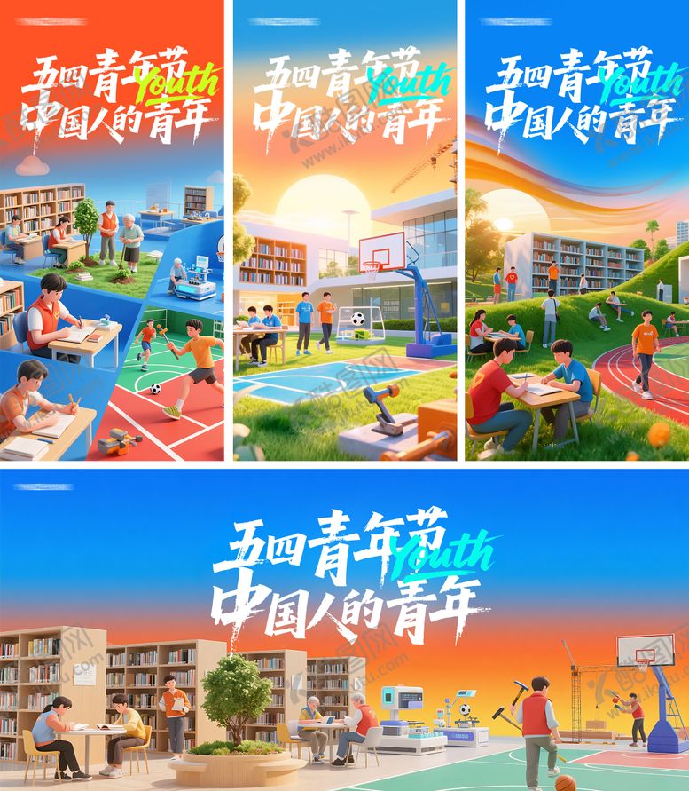编号：60957705031951579210【酷图网】源文件下载-五四3d立体空间热血工人学生系列海报