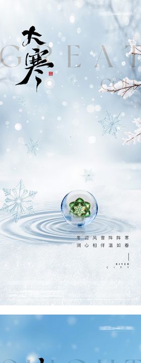 地产小寒大寒雪花风景海报