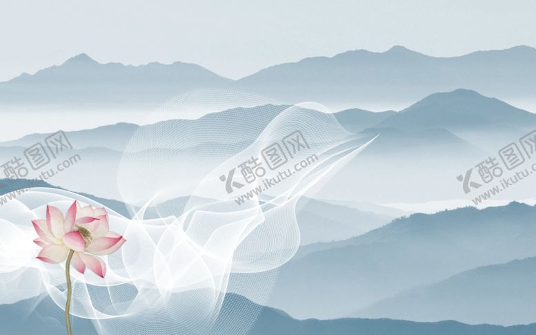 编号：95459610251725156504【酷图网】源文件下载-水墨山水荷花背景墙