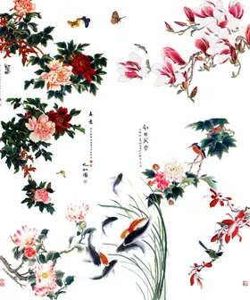 中国风水墨花卉PNG免扣梅冬日春天手绘