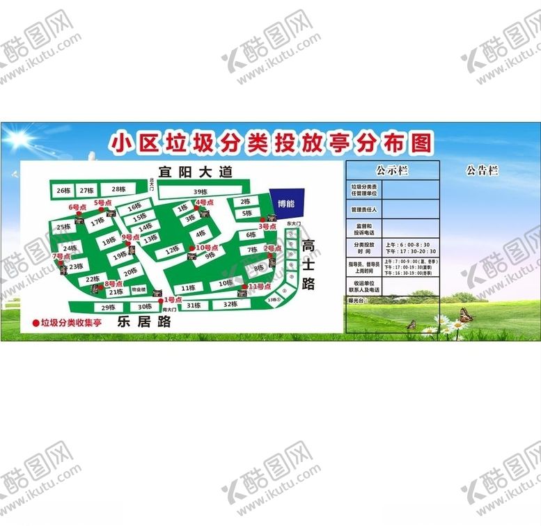 编号：57760607050105548699【酷图网】源文件下载-小区垃圾分类投放亭分布图