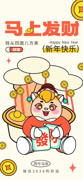 卡通财神送财马上发财海报