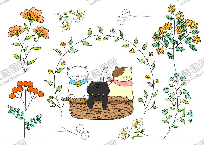 编号：52142811021015373747【酷图网】源文件下载-田园风动物花卉插画场景