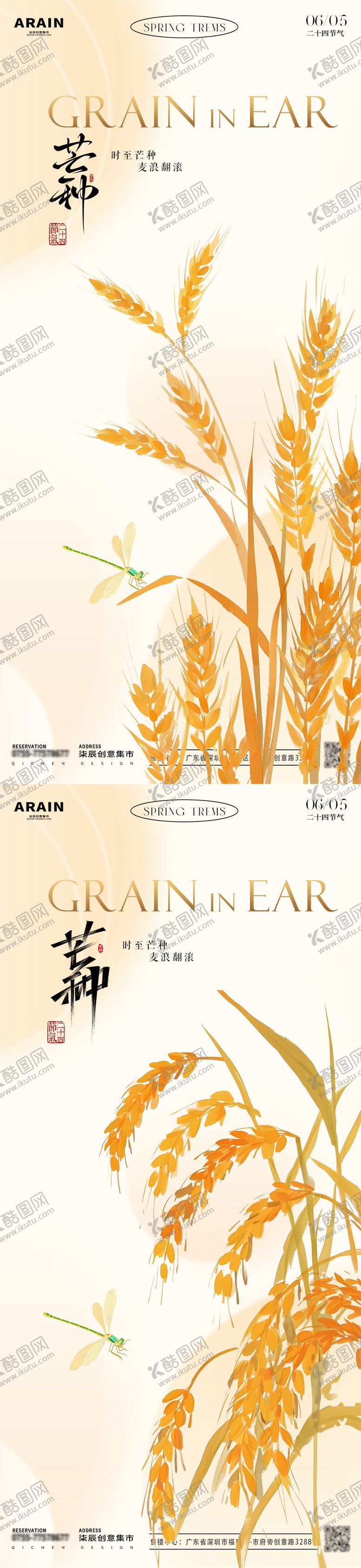 编号：48484505222127422585【酷图网】源文件下载-芒种金色小麦简约插画海报