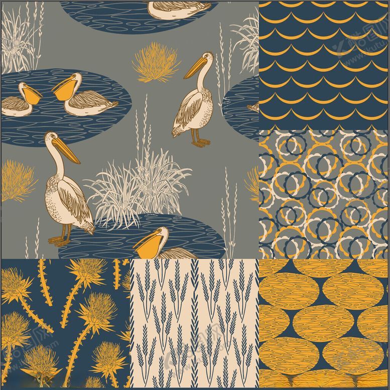 编号：64415310310338412549【酷图网】源文件下载-复古风拼贴图案设计素材