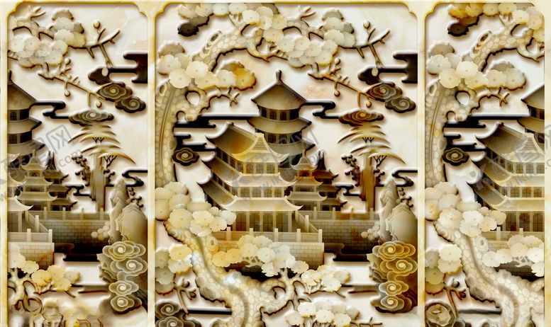 编号：30831810061229001342【酷图网】源文件下载-家和富贵浮雕荷花电视背景墙