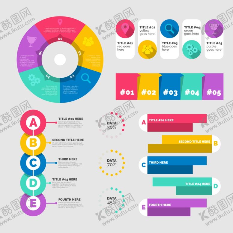 编号：46670910150414326650【酷图网】源文件下载-彩色商务简约PPT信息图表素材