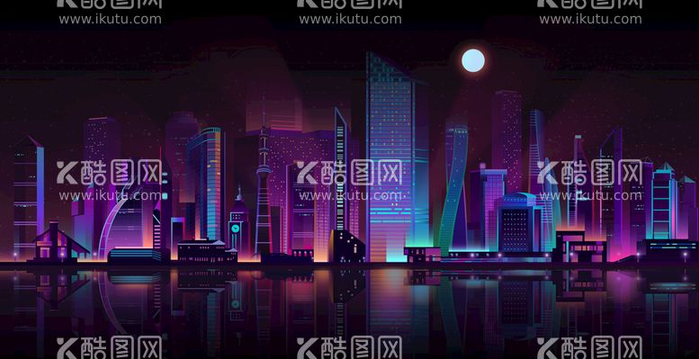 编号：88275411112054038444【酷图网】源文件下载-大都市夜景观霓虹灯卡通矢量