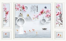 3D边框室雅兰香玉兰花山水背景