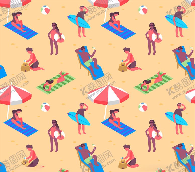 编号：56875310101855272887【酷图网】源文件下载-创意沙滩度假人物无缝背