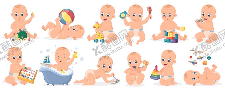 编号：55367204050432487364【酷图网】源文件下载-婴儿玩耍插画