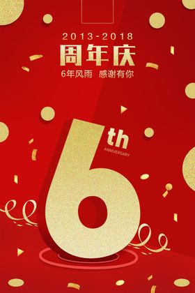 金红色6周年庆典店庆海报