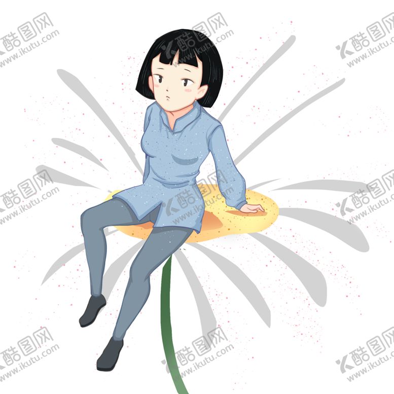 编号：77864301312013429588【酷图网】源文件下载-坐在雏菊上的女孩