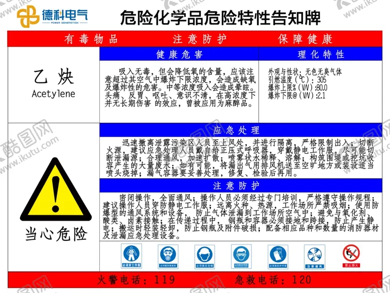 编号：35696506240139107631【酷图网】源文件下载-乙炔特性告知牌