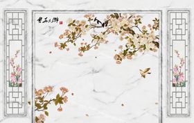 手绘花鸟大理石背景墙