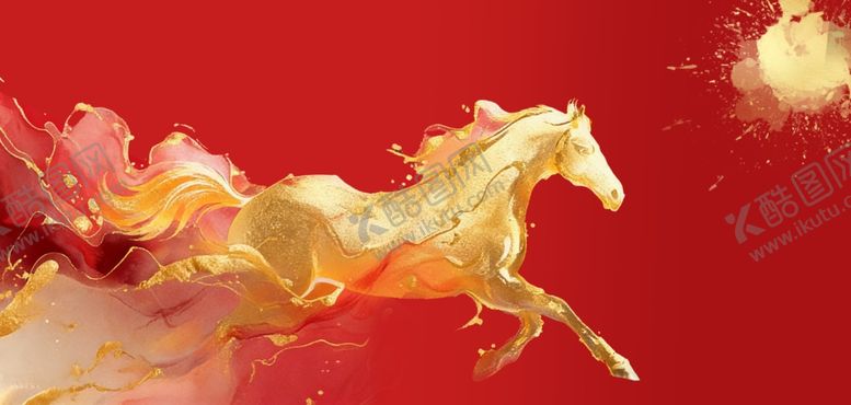 编号：20725304071502265457【酷图网】源文件下载-金色骏马奔腾于红色背景