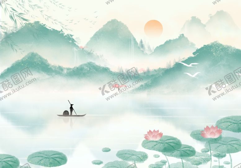 编号：59588303070609494212【酷图网】源文件下载-古风水墨山水插画背景