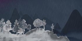 中国风背景武侠手绘花山水画展板