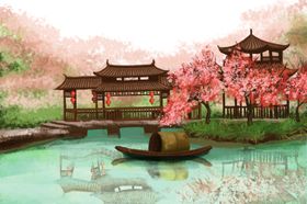 江南小镇建筑复古背景海报素材
