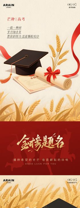 高考芒种麦穗插画海报