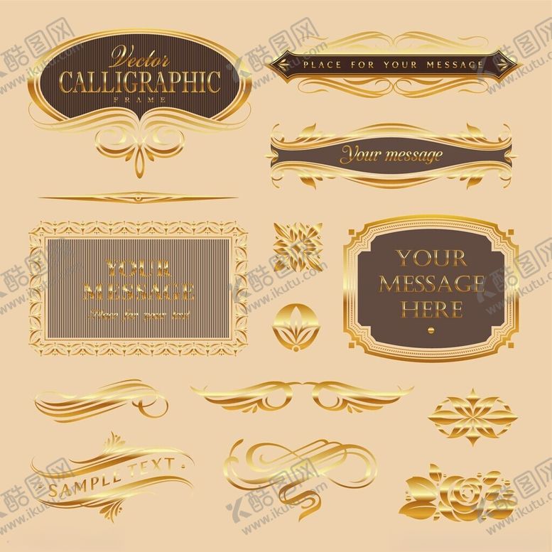 编号：37590511201840353681【酷图网】源文件下载-复古金色装饰元素集合