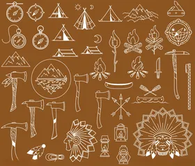 复古露营元素图案集合