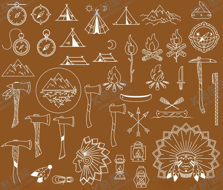 编号：90847911191457216582【酷图网】源文件下载-复古露营元素图案集合