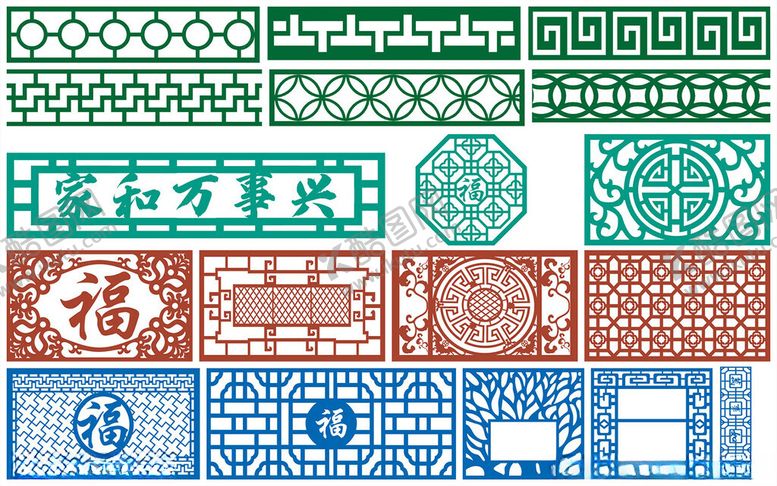 编号：66384410120334325469【酷图网】源文件下载-窗花镂空花纹屏风隔断雕花