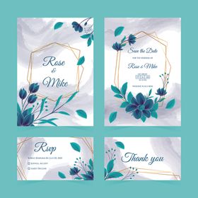 蓝白花卉婚礼请柬设计