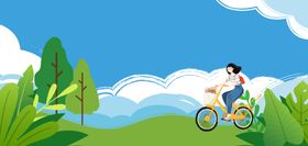 卡通春季女孩骑行